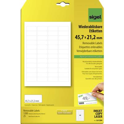 Sigel LA204 All-purpose labels 45.7 x 21.2 mm Paper White 1200 pc(s) Removable Inkjet printer, Laser printer, Laser, col