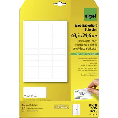 Sigel LA210  63.5 x 29.6 mm Paper White 675 pc(s) Removable All-purpose labels 