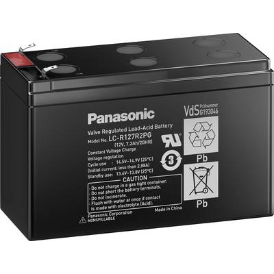 Panasonic 12 V 7,2 Ah LC-R127R2PG1 VRLA 12 V 7.2 Ah AGM (W x H x D) 151 x 94 x 65 mm 6.35 mm blade terminal VDS certific-0