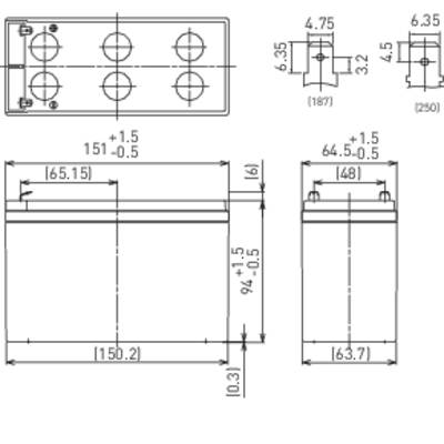 Panasonic 12 V 7,2 Ah LC-R127R2PG1 VRLA 12 V 7.2 Ah AGM (W x H x D) 151 x 94 x 65 mm 6.35 mm blade terminal VDS certific-4