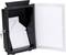 Black key cabinet with an open door, containing white cards and a key in the lock, ready for access or organisation.