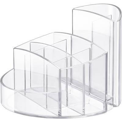 A translucent, hexagonal organiser with multiple compartments for storing pens, stationery, or cosmetics.