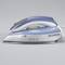 Severin steam iron with blue and white design, featuring steam function and temperature control.