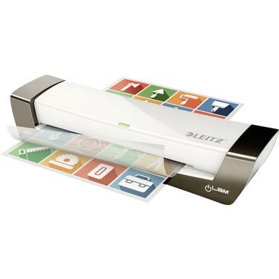 Leitz laminating machine with multiple coloured symbol cards. Cards are fed in at the front and laminated, then ejected at the rear.