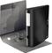 Black lever arch file, opened and standing. Suitable for storing documents and papers.