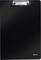 Black clipboard with a silver metal clip at the top and a small 'Leitz' logo in the bottom right corner.