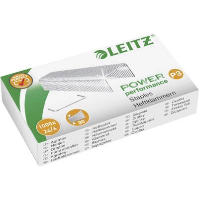 Box of Leitz staples, 1000 pieces, 24/6, product name 'Power Performance P3' in various languages.
