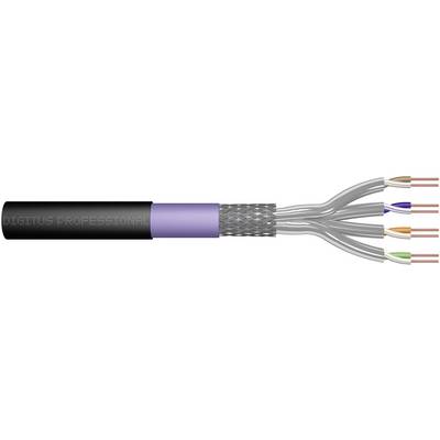 Cross-section of a network cable: outer insulation, shielding, and four separate conductor pairs in Green, Blue, Brown and Orange.