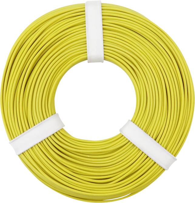 Yellow cable coiled, secured with two white plastic ties.
