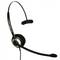 A black headset with an earpiece and microphone arm, suitable for telephone calls or online communication.