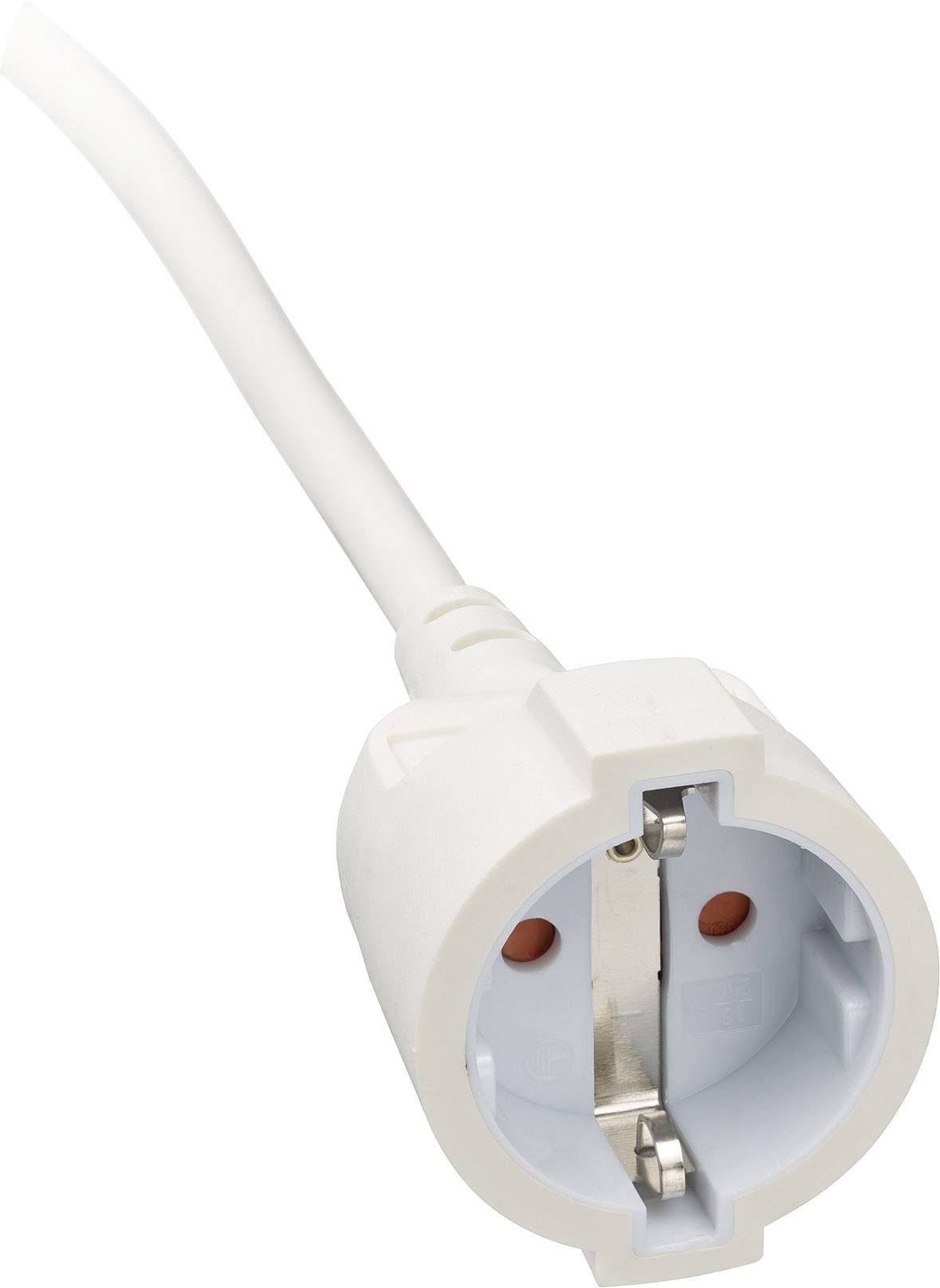 White European extension socket with a round plug, showing the openings for the pins and the earthing device.