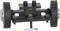 Small toy car chassis with two black wheels on an axle.