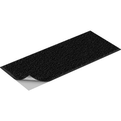 A black hook-and-loop fastener strip with a flat, rough surface and slightly curved at the edge, shows the functional side.