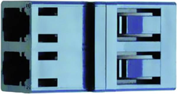 'Dual USB port in a blue casing, showing two vertical ports, suitable for hardware connections in electronic devices.'