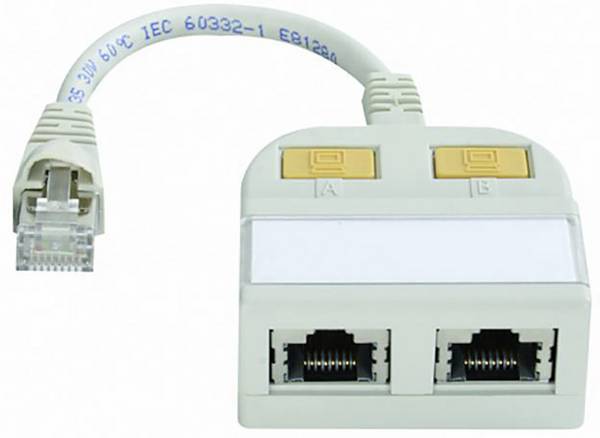 Telegärtner RJ45 Networks, ISDN Y adapter  [1x RJ45 plug - 2x RJ45 socket] 15.00 cm Grey-white (RAL 7035)