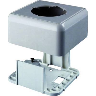 A rectangular, grey plastic holder with a circular cut-out at the top. It is designed for mounting devices or accessory parts.