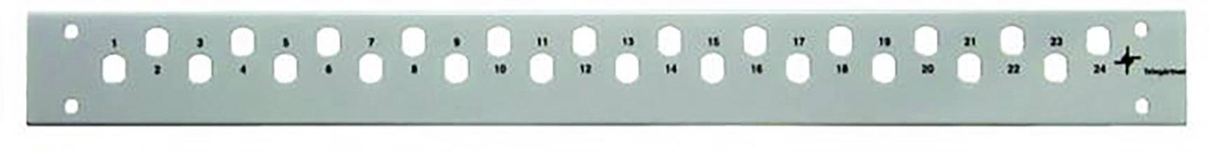 A silver rack panel with 32 numbered, round holes arranged in two rows.