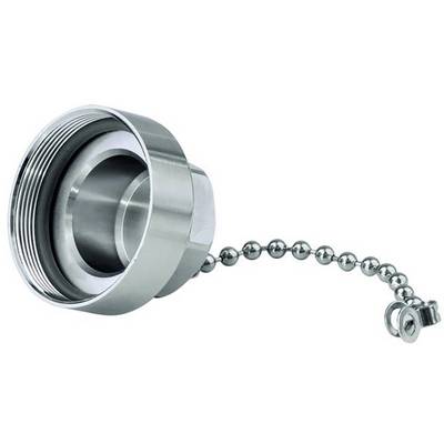 A silver cap with a chain, typical of tanks or machinery, shows a thread and a ball-like link chain.