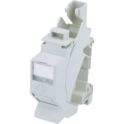A grey plastic module with a mounting bracket, likely an electrical component designed for installation on a DIN rail in control cabinets.