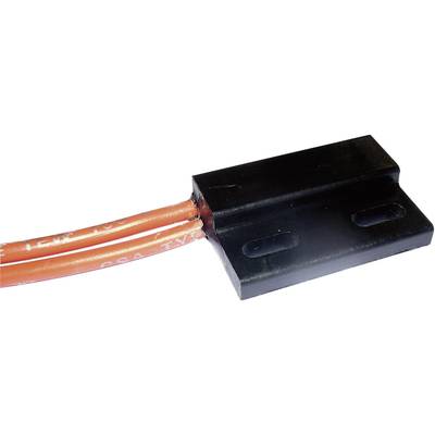 Electrical connector with a black housing and two red cables.