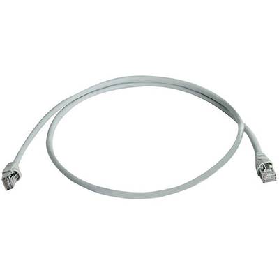 A grey Ethernet cable with connectors at both ends, suitable for network connections.