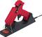 Red hot glue gun by TOOLCRAFT on black charging station with cable, ready for use.