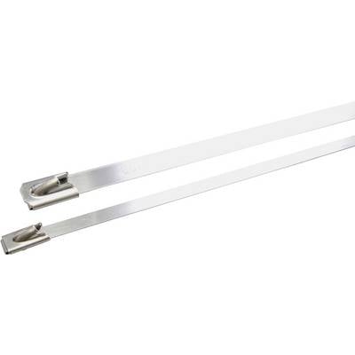 Two metal cable ties positioned in parallel, used for securing and fastening objects.