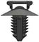 Black plastic rivet with grooves, wide head at the top, for fixing panels or components, side view.