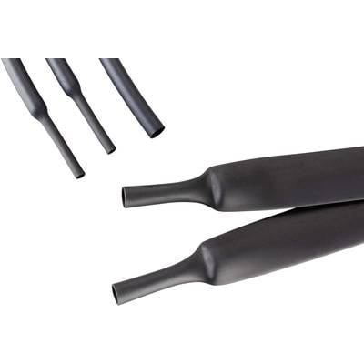'Heat-shrink tubing in various sizes, black, for insulating and protecting cables.'