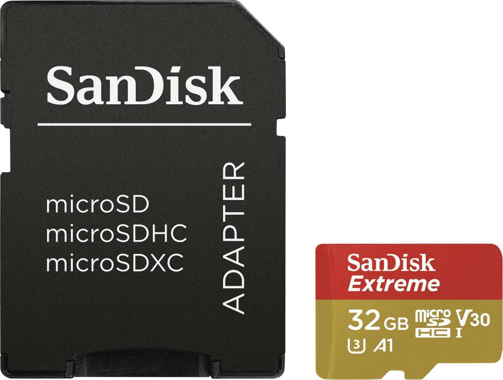 Dezelfde Vereniging Gewond raken SanDisk Extreme® Action Cam microSDHC card 32 GB Class 10, UHS-I, UHS-Class  3, v30 Video Speed Class incl. SD adapter, A | Conrad.com