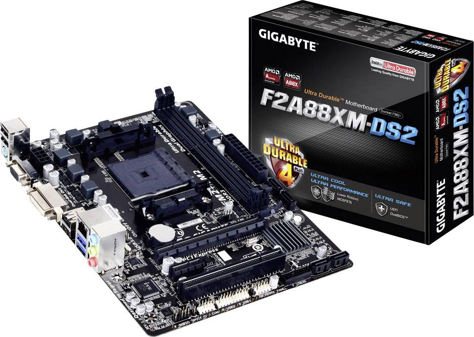 Мат плата socketfm2+ gigabyte ga-f2a88xm-ds2 (amd a88x, 2xddr3 sata iii raid pci-e, d-sub dvi sb lan 1gb USB2 USB3 matx) (4719331837228)