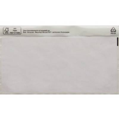 A white paper envelope with a recycling symbol in the top corner.