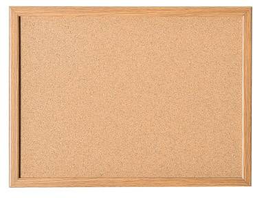 Blank cork pinboard with a wooden frame, ready for notes or announcements.