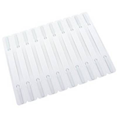 A rectangular, white plastic tray with parallel grooves.