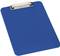 A blue clipboard with a silver clip at the top, used for holding paper sheets.