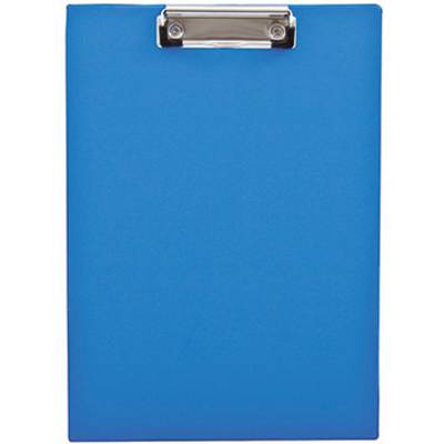 A blue plastic clipboard with a silver clip at the top centre.