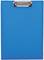 A blue plastic clipboard with a silver clip at the top centre.