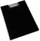 Black clipboard with a silver metal strip along the top. Perfect for holding paper sheets.