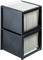 Two stackable, black filing folders with an open design and vertical compartments for document storage.