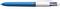 A blue ballpoint pen with multiple interchangeable refills in different colours.