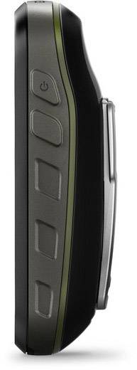 Black, compact device viewed from the side, with several buttons and a silver clip, likely a portable electronic device.