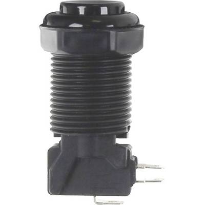 'Black electric switch with spiral groove texture, two connection pins at the bottom, typically used for device operation.'