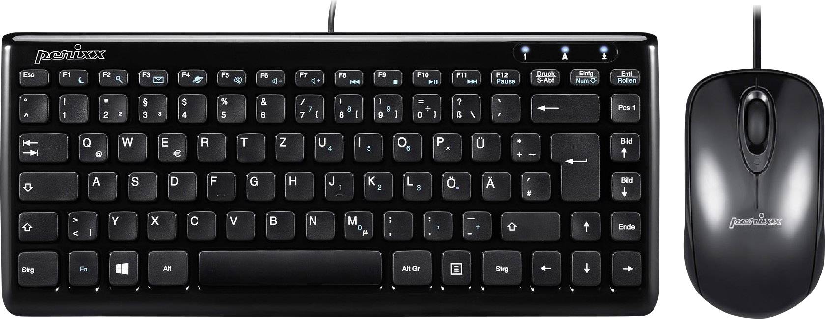 Piano Black Design 11 Multimedia Hot Keys Wired Keyboard and Mouse Set Stylish Chiclet Key Design US Englich Layout USB Perixx PERIDUO-307B
