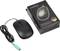 Black optical mouse with three buttons next to its packaging, which shows 'PERIMICE-201 II' and a German quality mark.