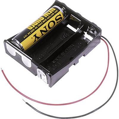 Battery holder with two cables, contains one AA battery.