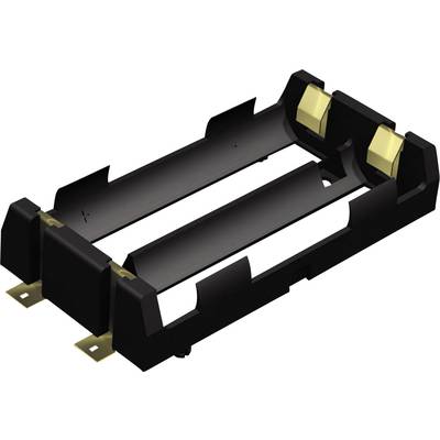Dual black plastic battery holder for AA batteries, with gold-plated contact terminals at both ends.