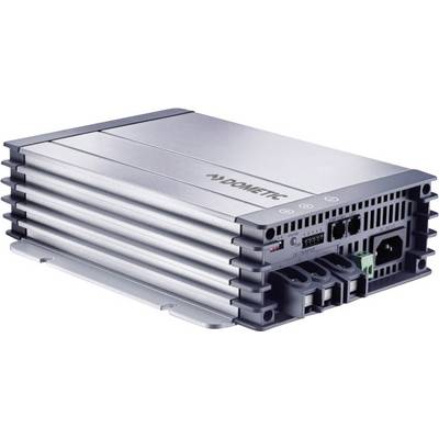 A silver inverter with heat sinks, connections and the inscription 'DOMETIC', is used for electrical conversion.