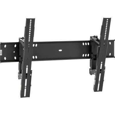 Mounting bracket for flat screen display, black, with adjustable arms and multiple mounting holes for flexible installation.