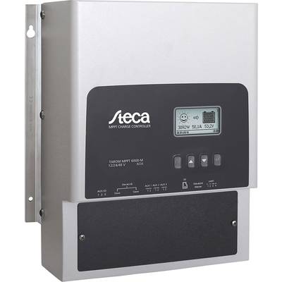 Solar charge controller 'Steca MPPT Charge Controller' with display. Shows voltage, current and other system status.
