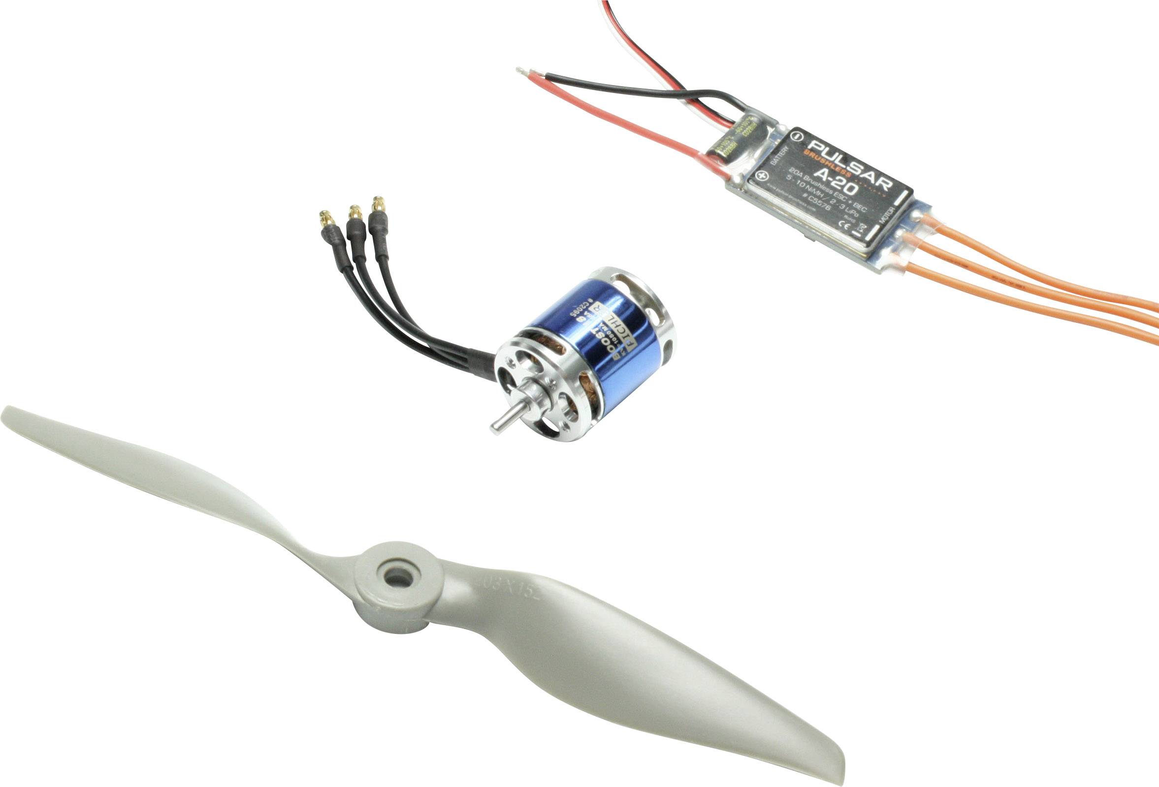 A motor, a propeller and an electronic controller for model aircraft.